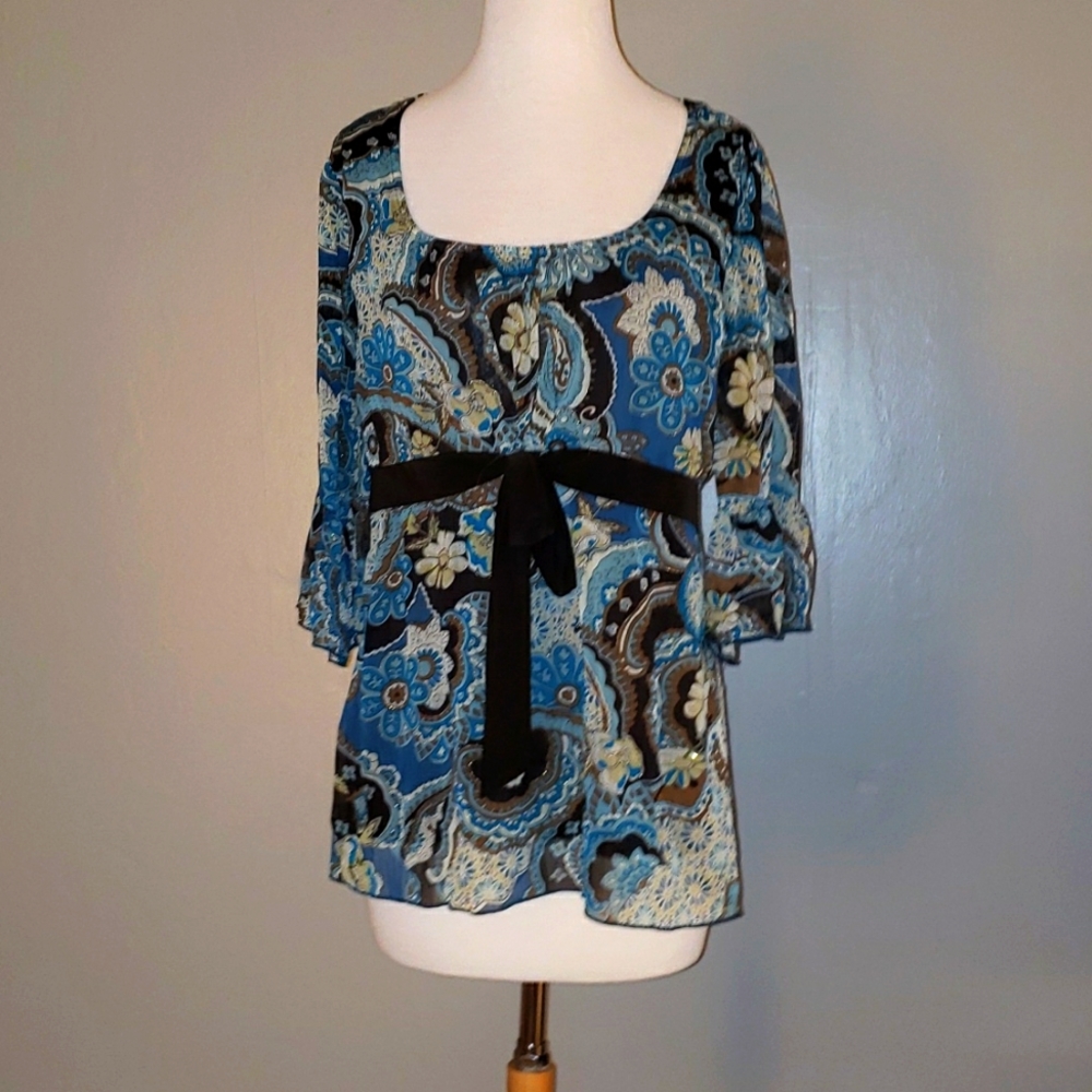 Flowing cinch waist baby doll top